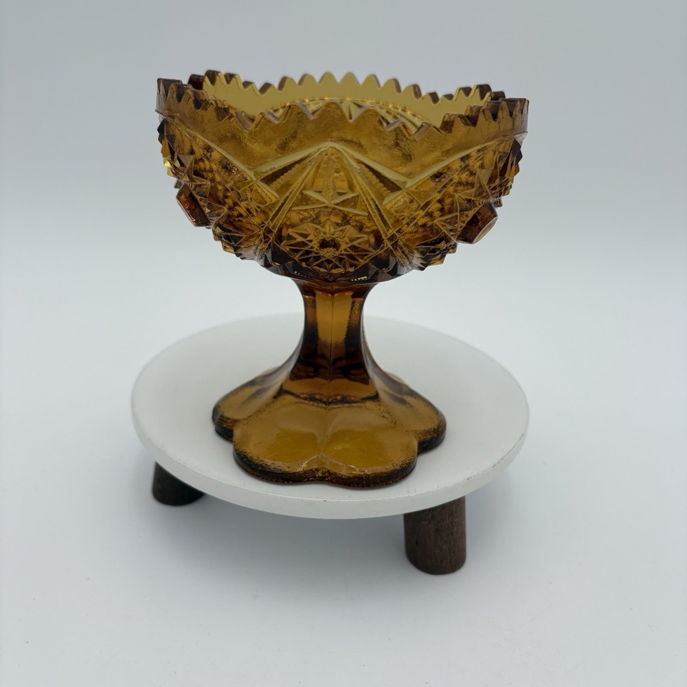 Vintage Kemple Amber Glass Martec Petalfoot Pedastal Candy Dish Compote